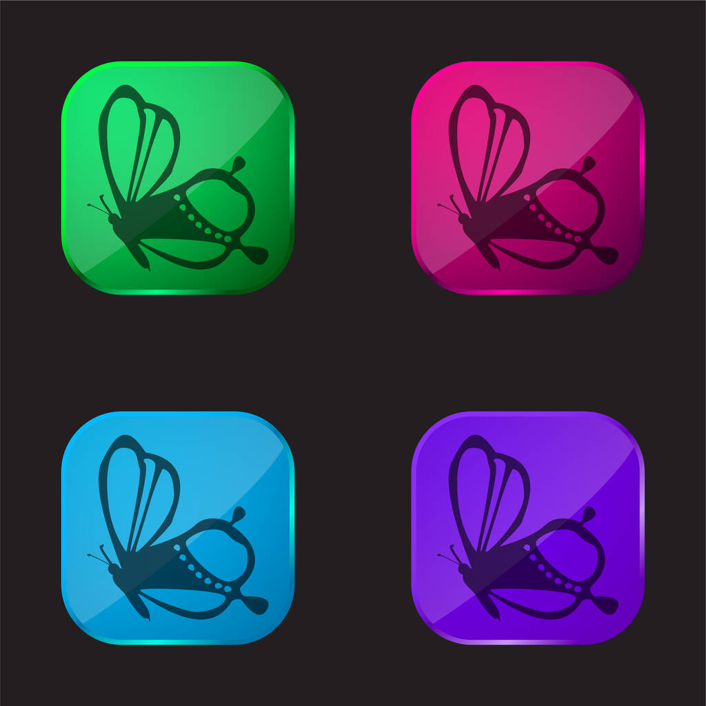 Beauty On Butterfly Side View Design four color glass button icon - Vector, Image