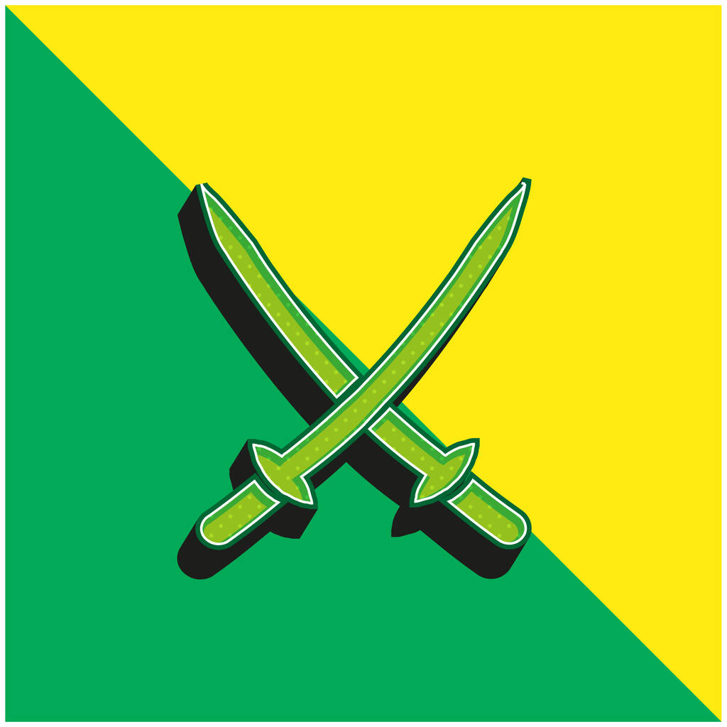 2 Katanas Зеленый и желтый современный 3d векторный логотип - Вектор,изображение