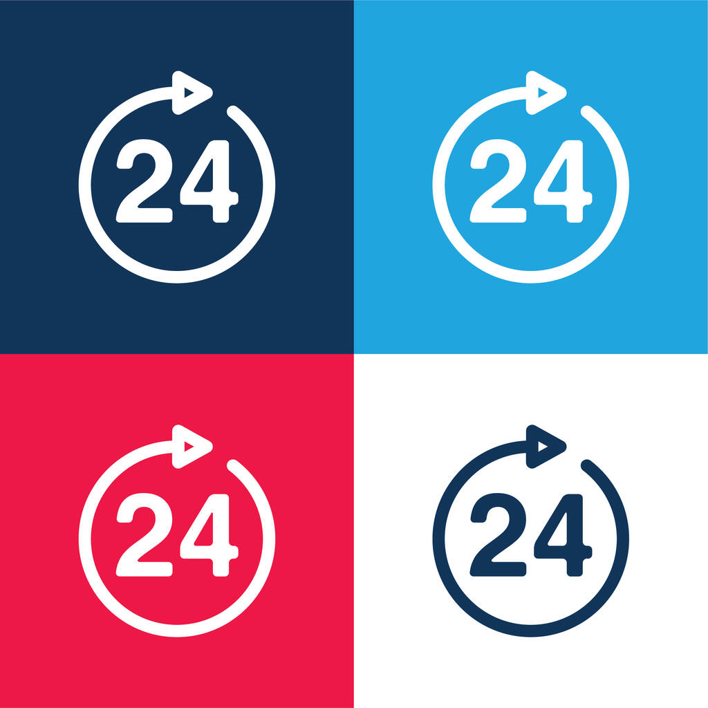 24 Stunden Zeichen blau und rot vier Farben Minimalsymbolsatz - Vektor, Bild
