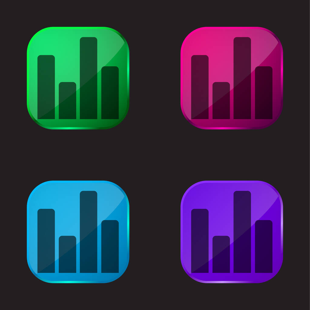 Bars Interface Symbol négy színű üveg gomb ikon - Vektor, kép