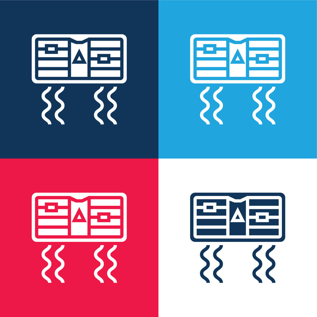 Air Conditioner blauw en rood vier kleuren minimale pictogram set - Vector, afbeelding