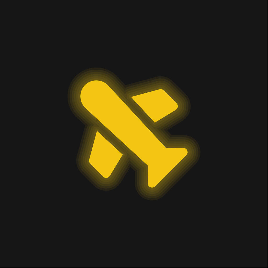 Samolot żółta świecąca ikona neonu - Wektor, obraz