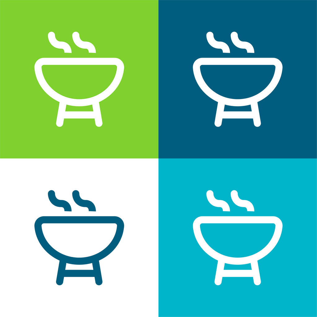 Barbecue contour plat quatre couleurs minimum icône ensemble - Vecteur, image