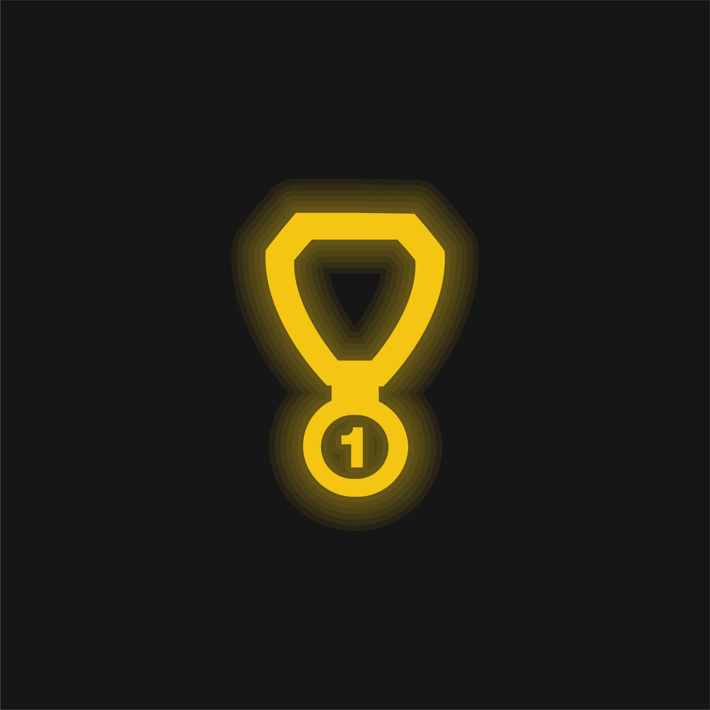 Медаль "За лучшее место" Желтая сияющая неоновая икона - Вектор,изображение