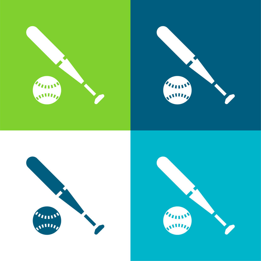 Baseball płaski zestaw czterech kolorów minimalny zestaw ikon - Wektor, obraz
