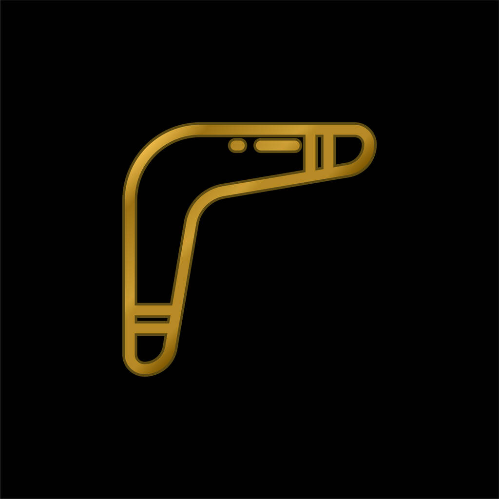 Boomerang chapado en oro icono metálico o logo vector - Vector, imagen