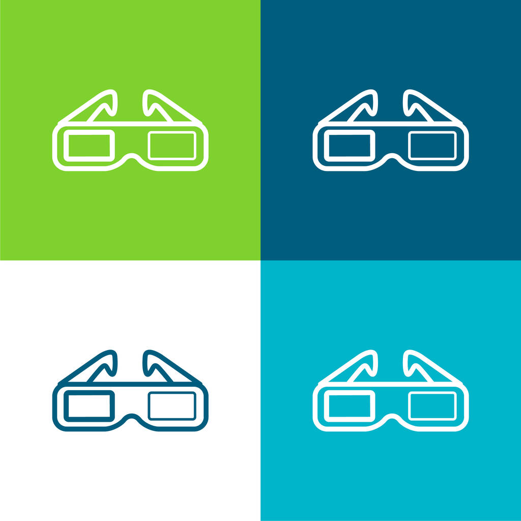 3d lunettes pour cinéma plat quatre couleurs minimum icône ensemble - Vecteur, image