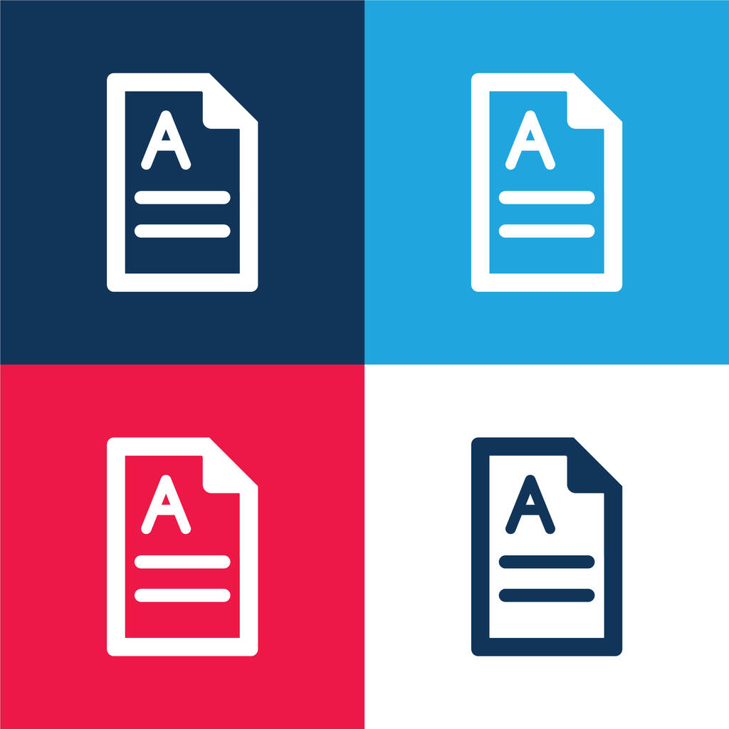 Alphabet blue and red four color minimal icon set - Vector, Image