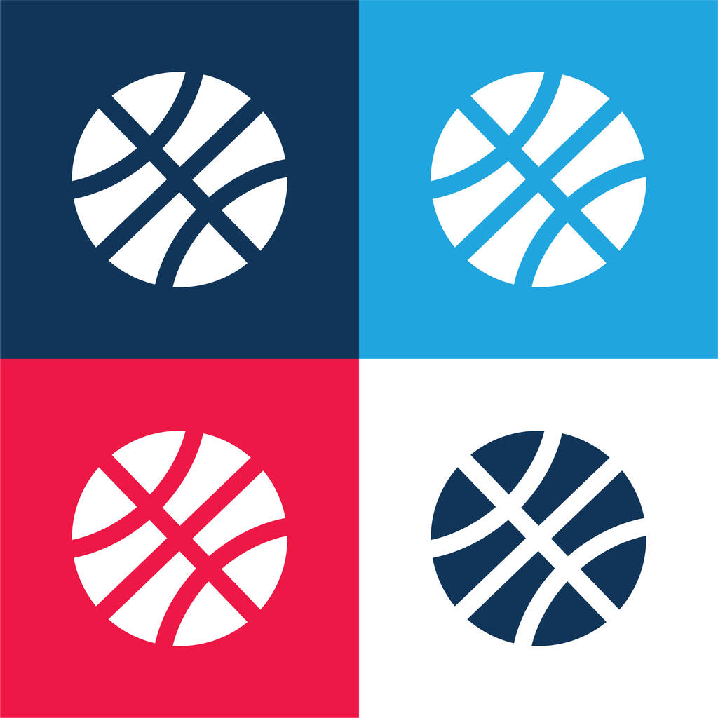 Baseball míč modré a červené čtyři barvy minimální ikona nastavena - Vektor, obrázek