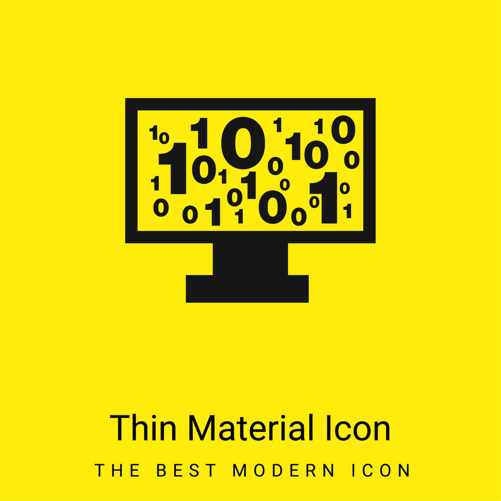 Números de código binario en la pantalla del monitor icono de material amarillo brillante mínimo - Vector, imagen