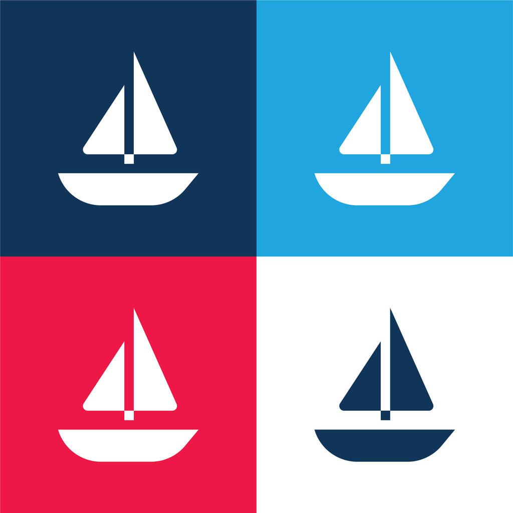 Boot blau und rot vier Farben minimalen Symbolsatz - Vektor, Bild