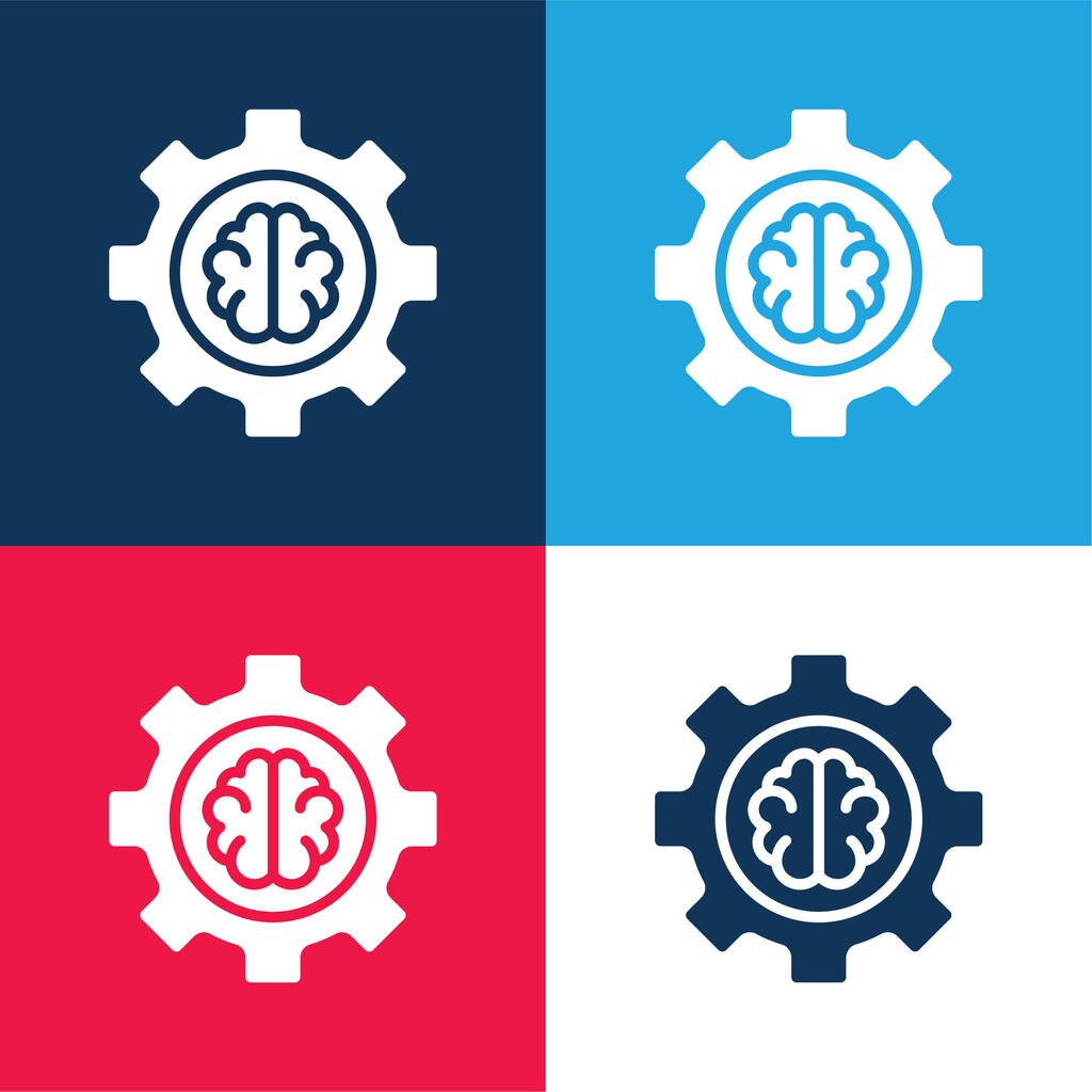 Intelligenza Artificiale blu e rosso set di icone minime a quattro colori - Vettoriali, immagini
