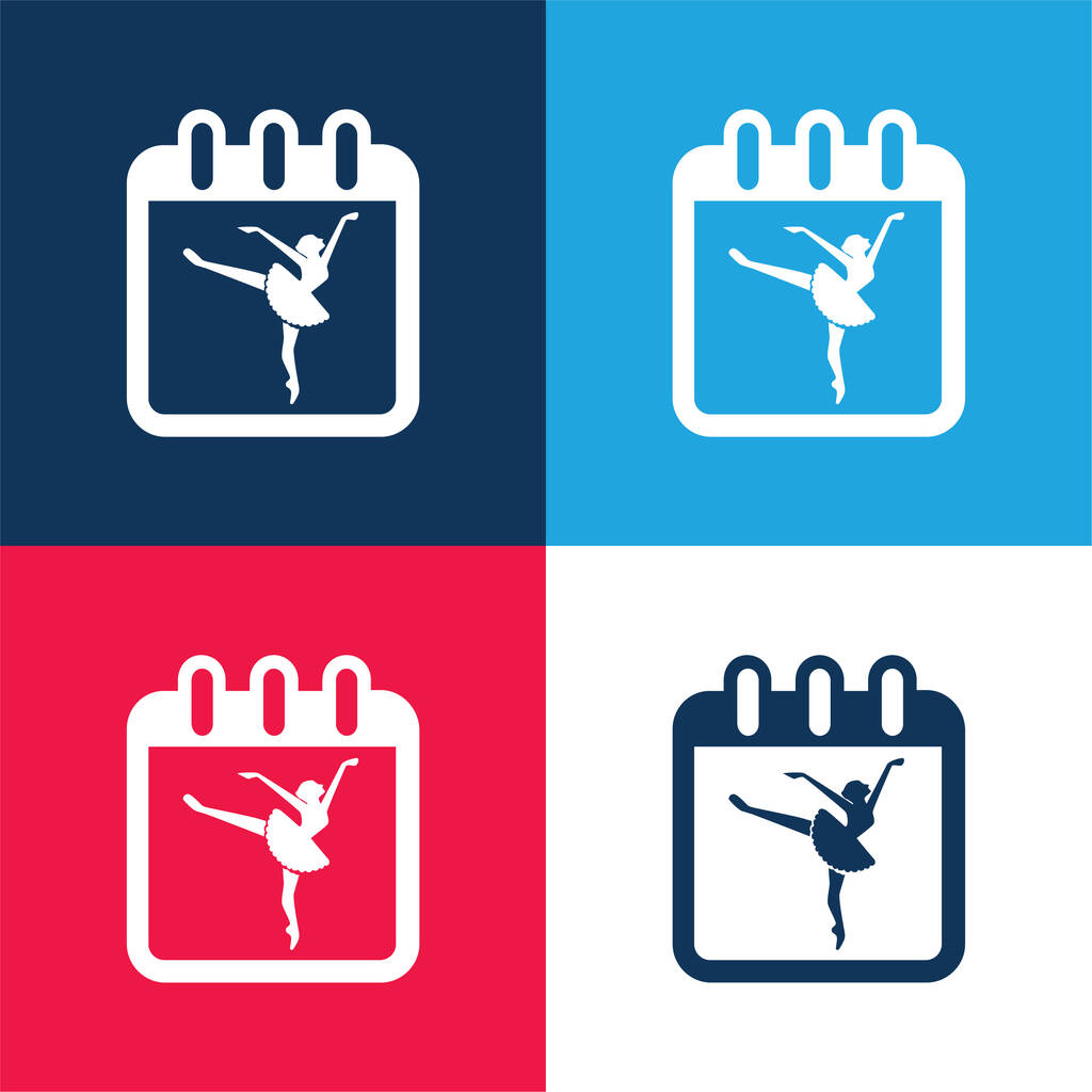 Balett táncos a naptár oldal Emlékeztetni osztály nap kék és piros négy szín minimális ikon készlet - Vektor, kép