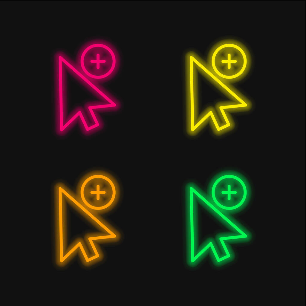 Selectie toevoegen vier kleuren gloeiende neon vector icoon - Vector, afbeelding