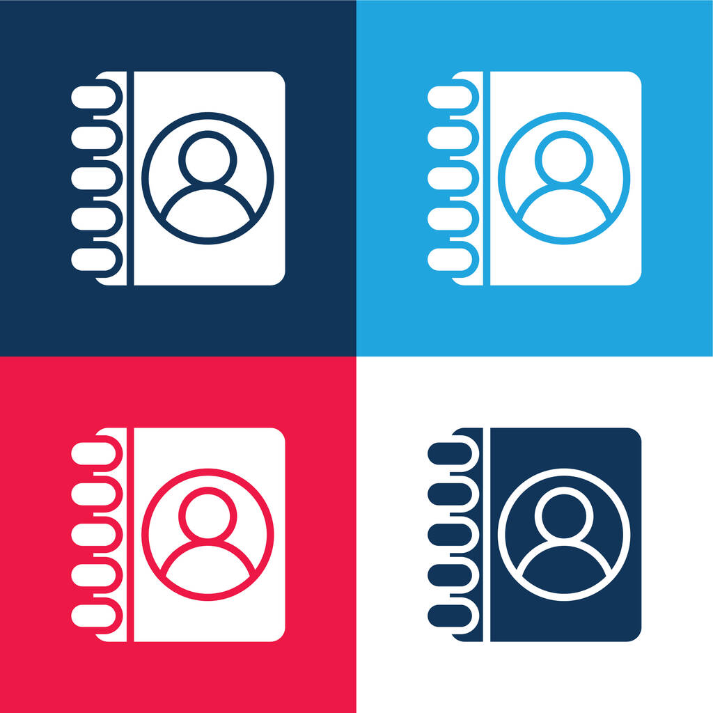 Agenda azul e vermelho conjunto de ícone mínimo de quatro cores - Vetor, Imagem