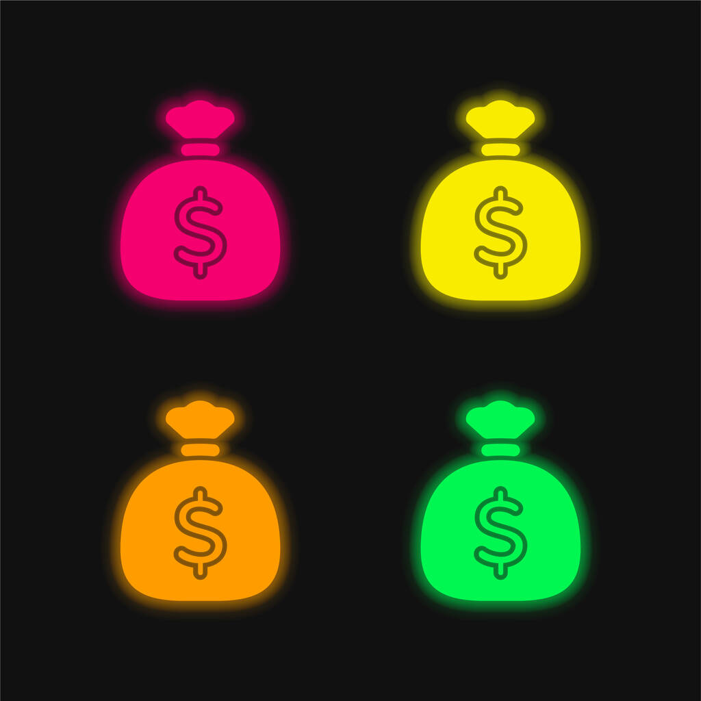 Big Money táska négy szín izzó neon vektor ikon - Vektor, kép
