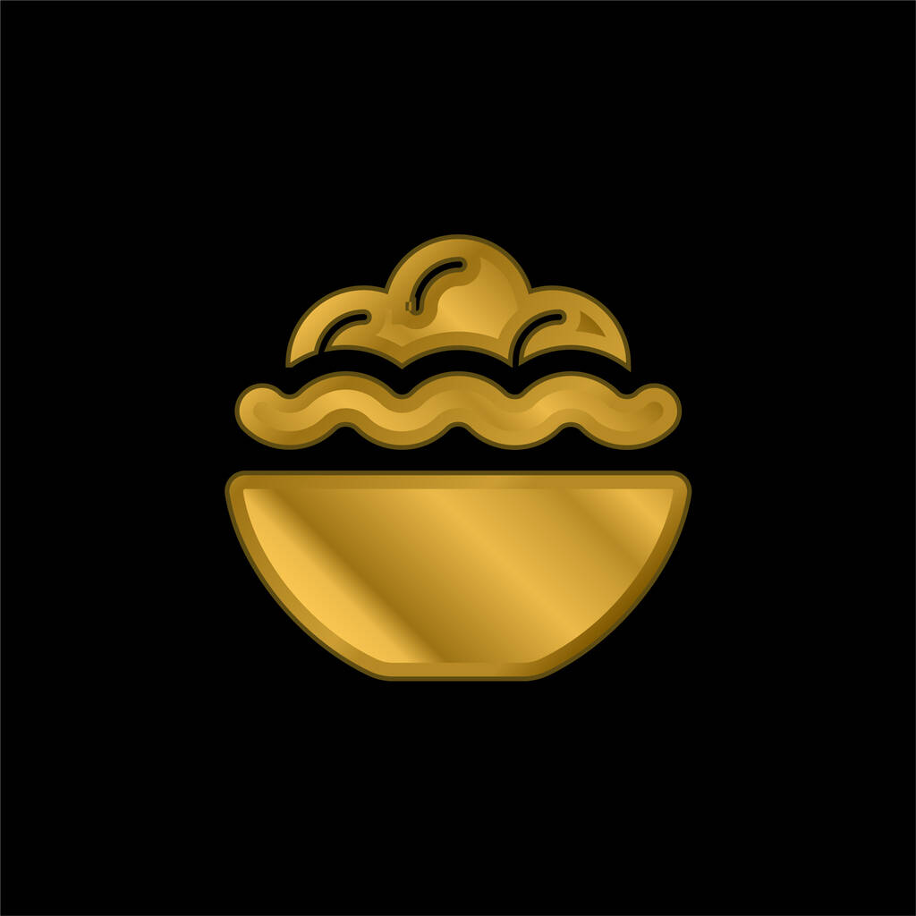 Tigela cheia de alimentos banhado a ouro ícone metálico ou vetor logotipo - Vetor, Imagem
