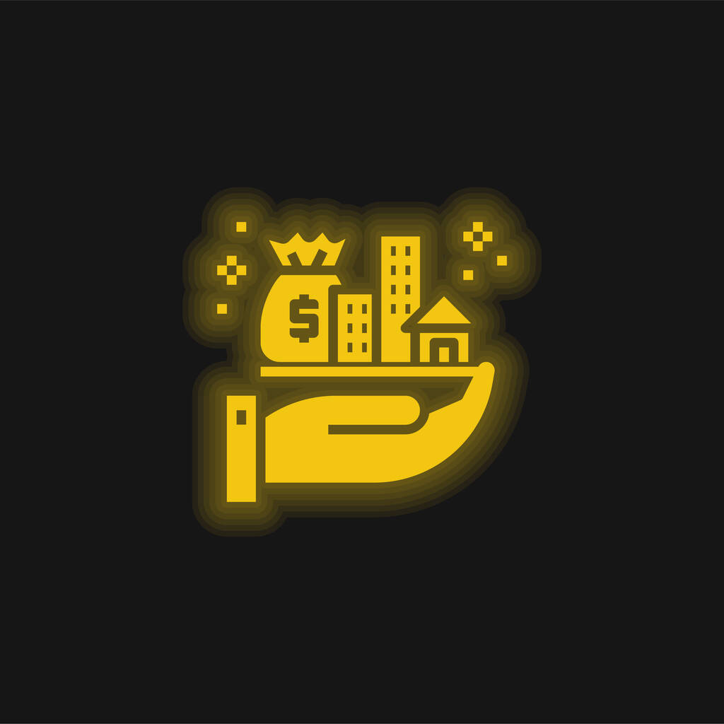Ícone de néon brilhante amarelo de ativos - Vetor, Imagem