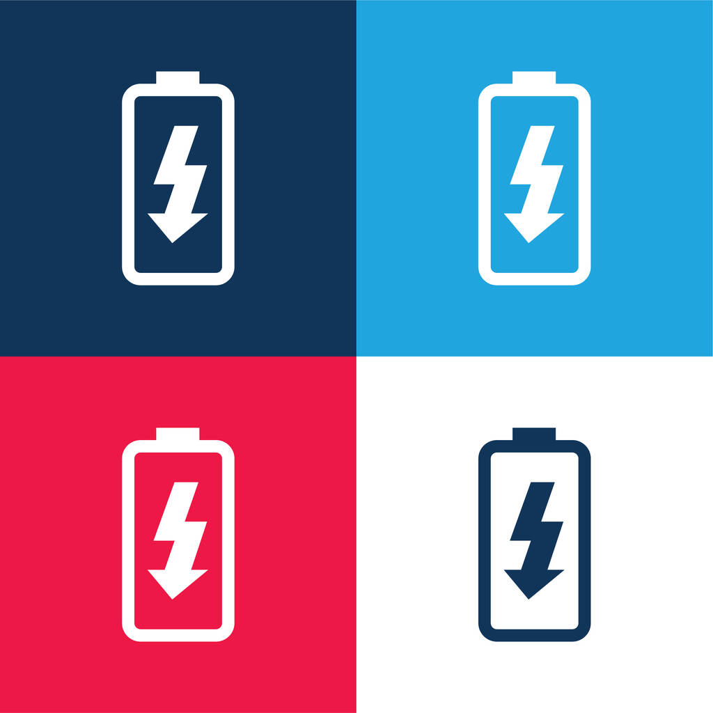 バッテリー充電青と赤の4色の最小アイコンセット - ベクター画像