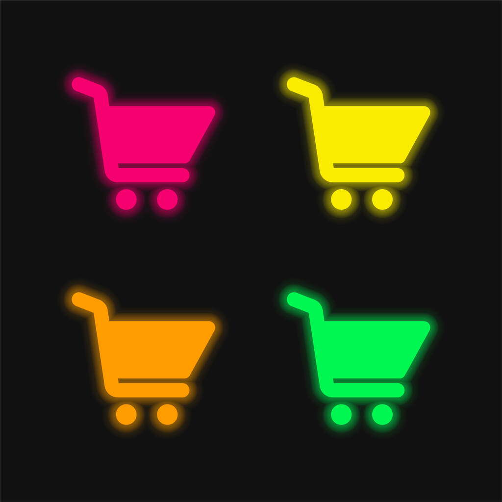 Großer Warenkorb vier Farben leuchtende Neon-Vektor-Symbol - Vektor, Bild