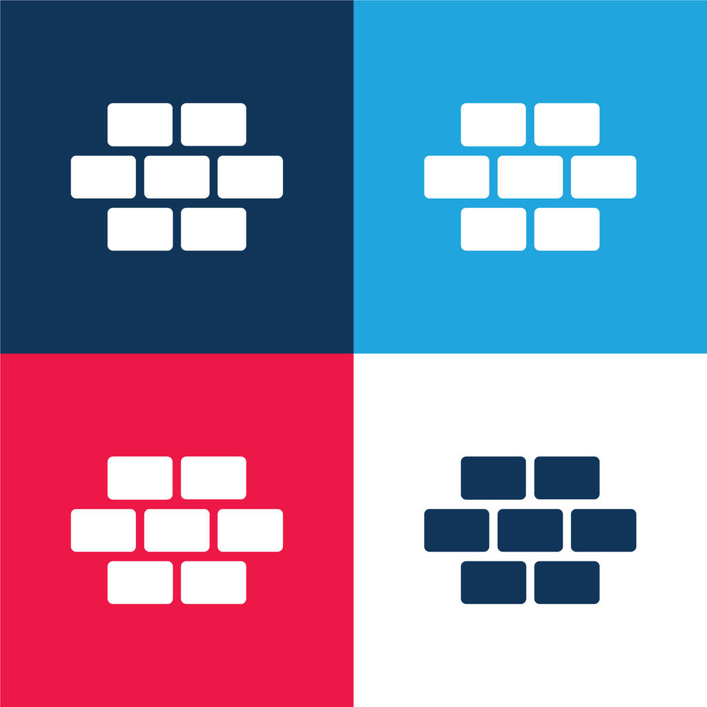 Brickwall azul y rojo de cuatro colores mínimo icono conjunto - Vector, Imagen
