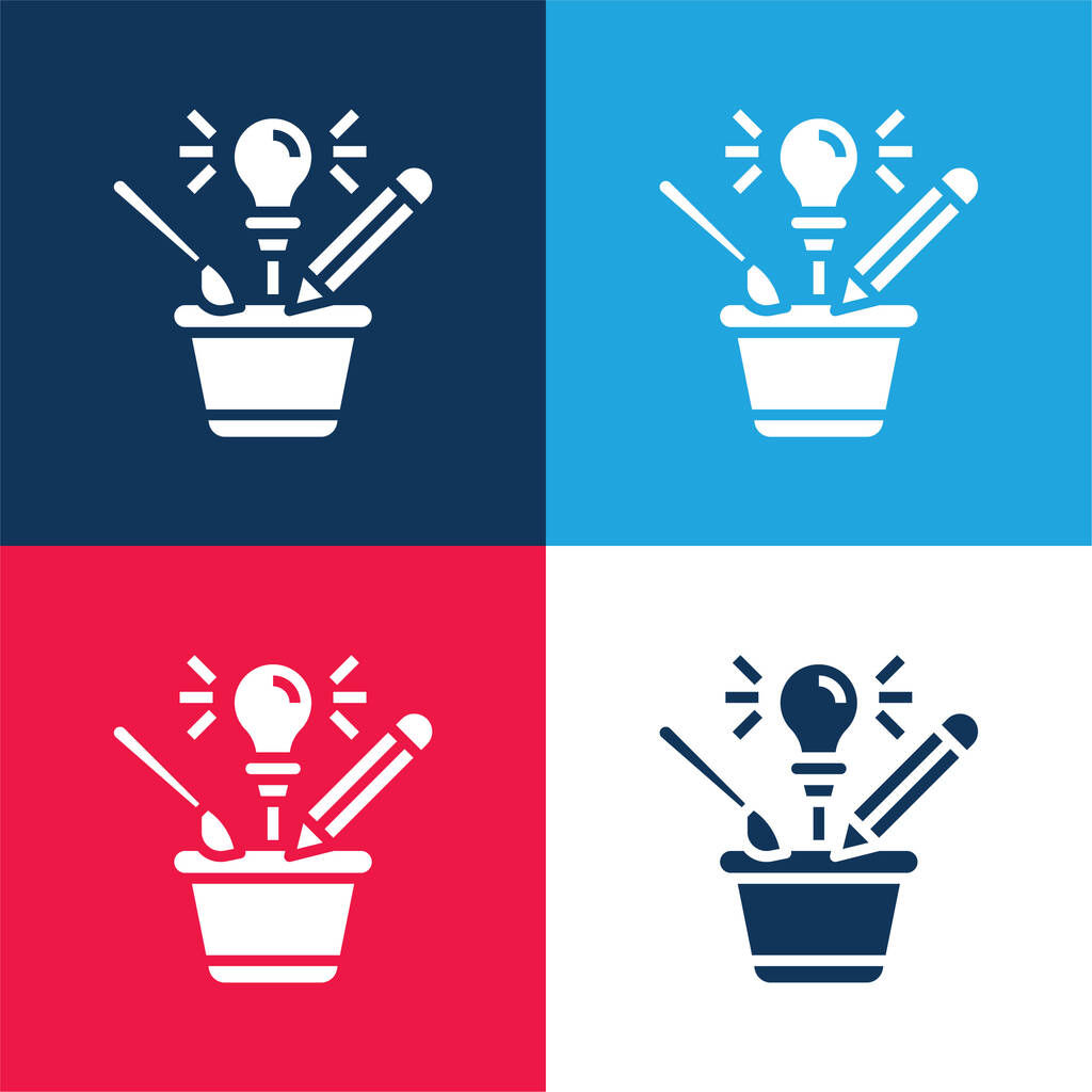 Brainstorm bleu et rouge ensemble d'icônes minimes quatre couleurs - Vecteur, image