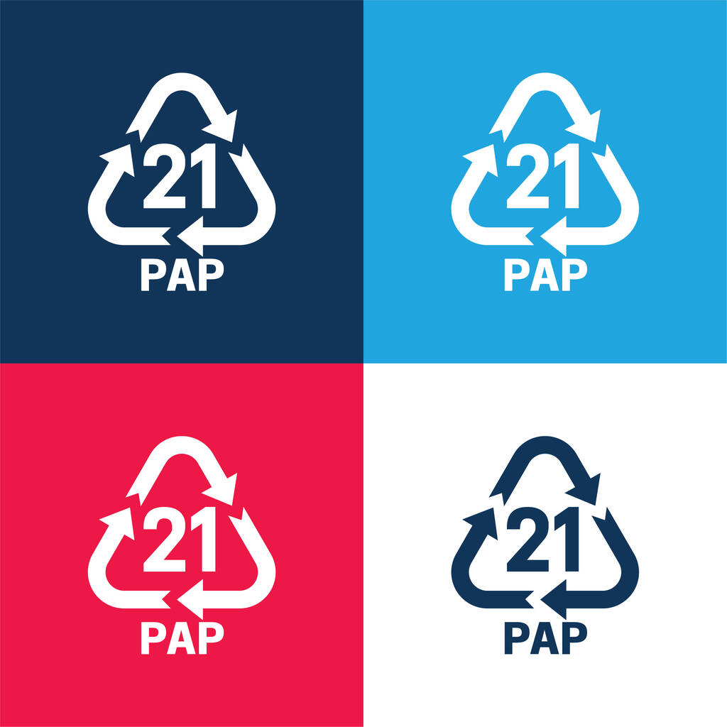 21 PAP μπλε και κόκκινο τεσσάρων χρωμάτων ελάχιστο σύνολο εικονιδίων - Διάνυσμα, εικόνα