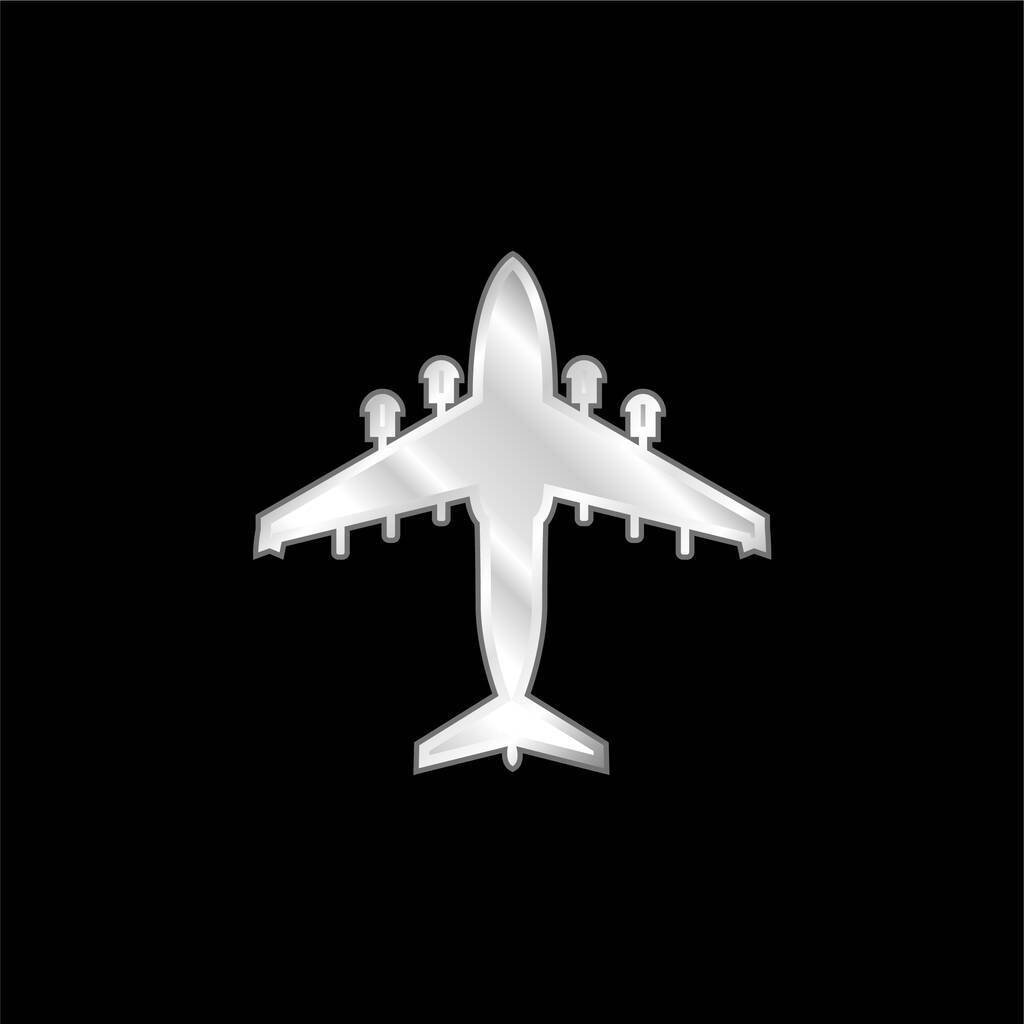 Avión plateado icono metálico - Vector, imagen