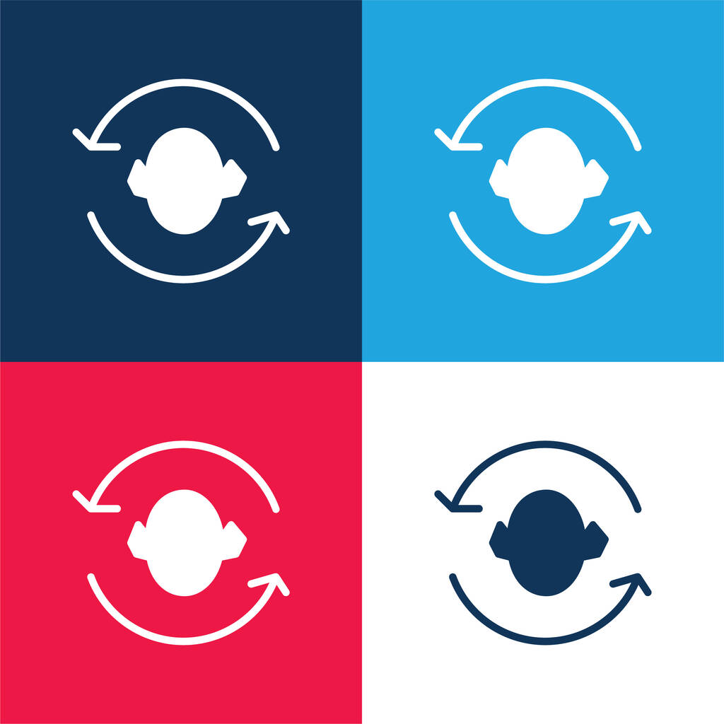 Стрілки Пара навколо силуету голови синій і червоний чотири кольори мінімальний набір ікони - Вектор, зображення