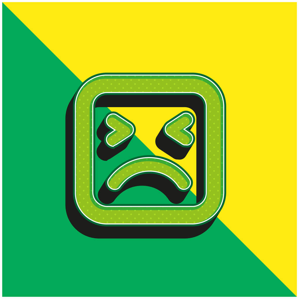 Cara irritada de forma quadrada esboço verde e amarelo moderno logotipo do ícone do vetor 3d - Vetor, Imagem