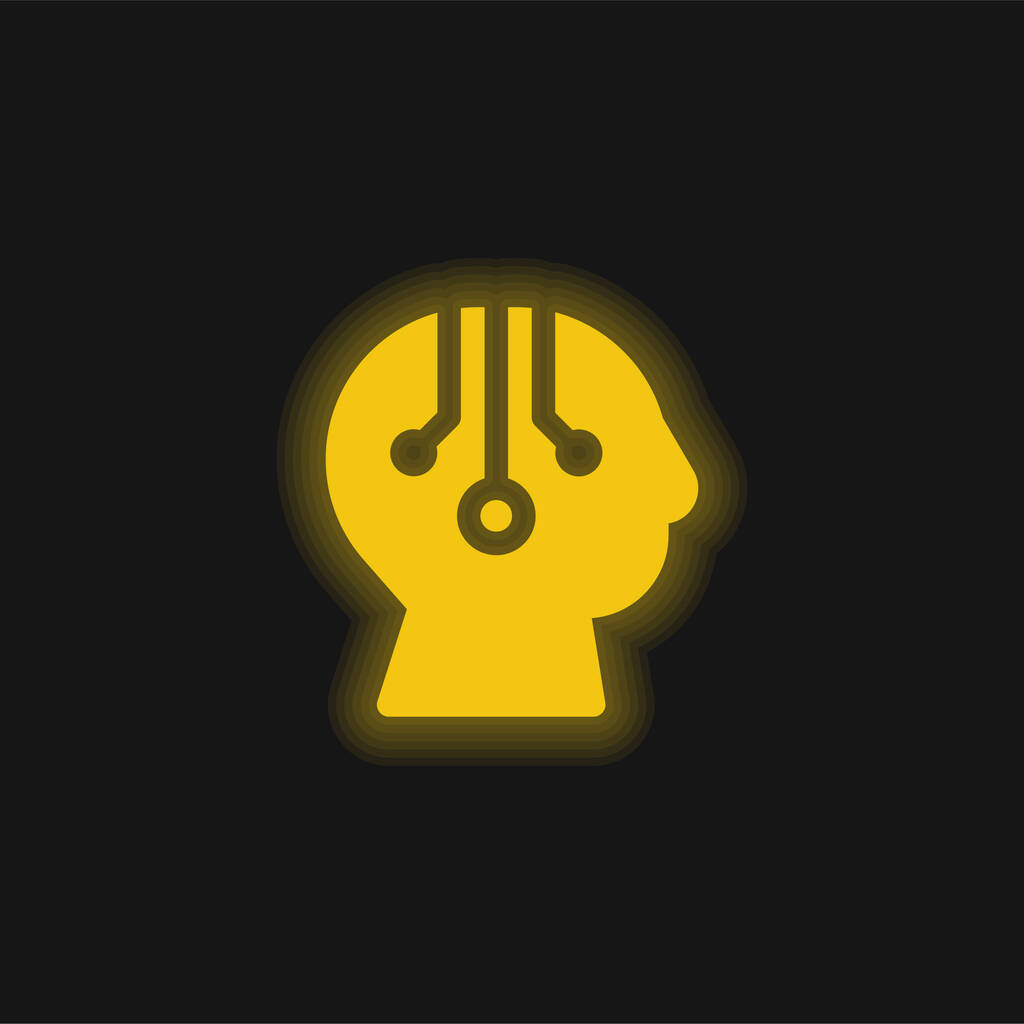 Intelligence Artificielle jaune brillant icône néon - Vecteur, image