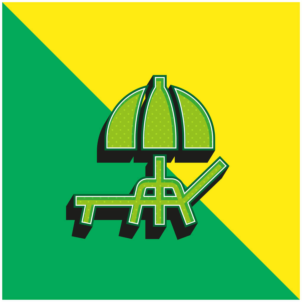 Пляжный зонтик Зеленый и желтый современный трехмерный векторный логотип - Вектор,изображение
