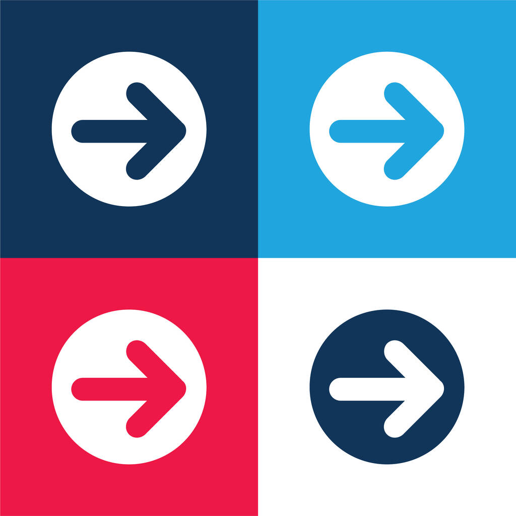 Flecha que apunta a la derecha en un círculo azul y rojo conjunto de iconos mínimos de cuatro colores - Vector, Imagen