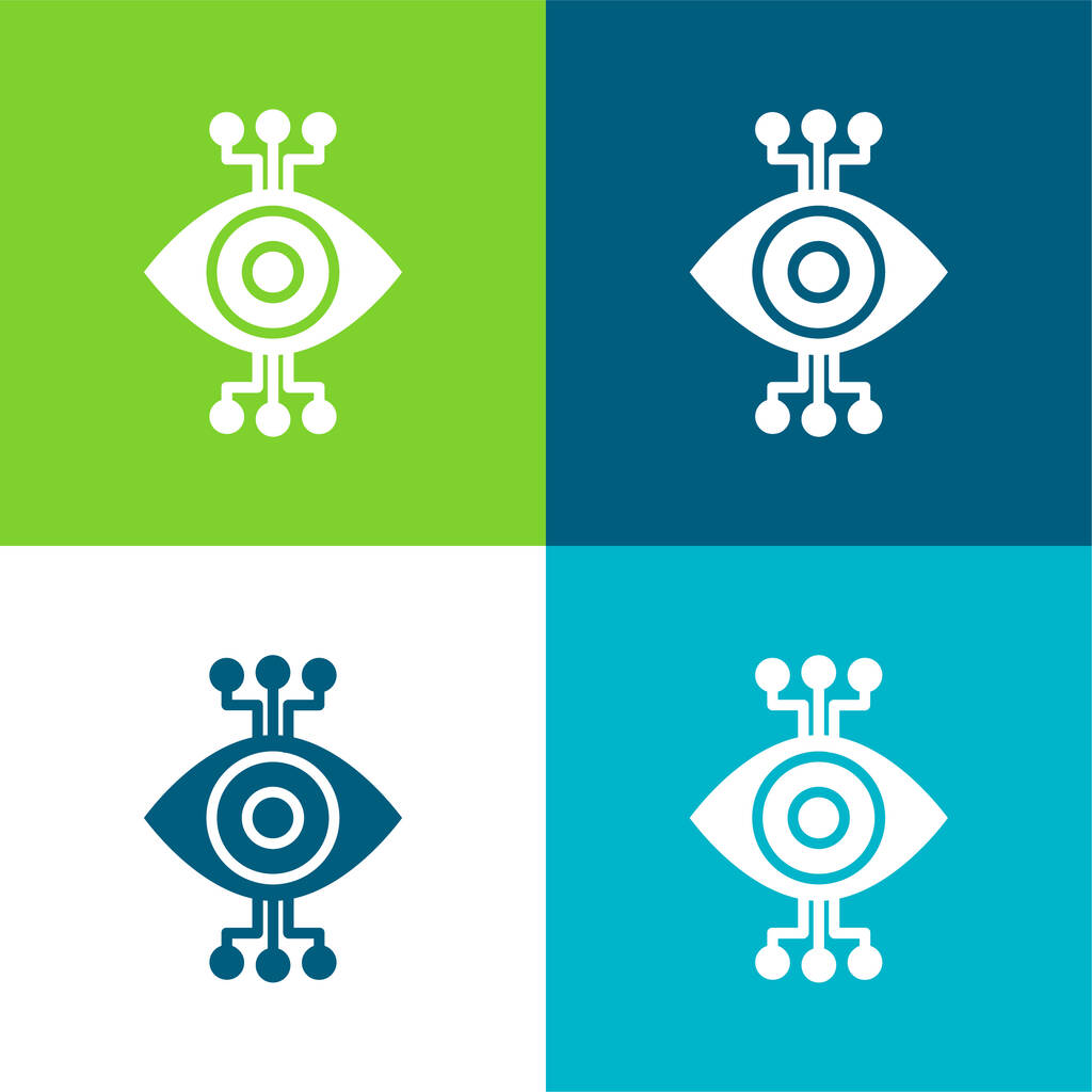 Bionic Eye Flat four color minimal icon set - Vector, Image
