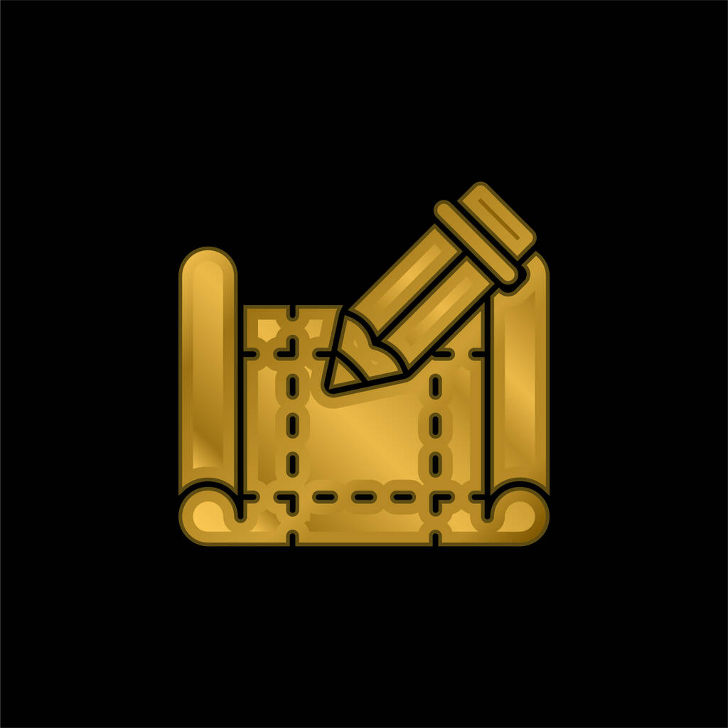 Blueprint oro placcato icona metallica o logo vettore - Vettoriali, immagini