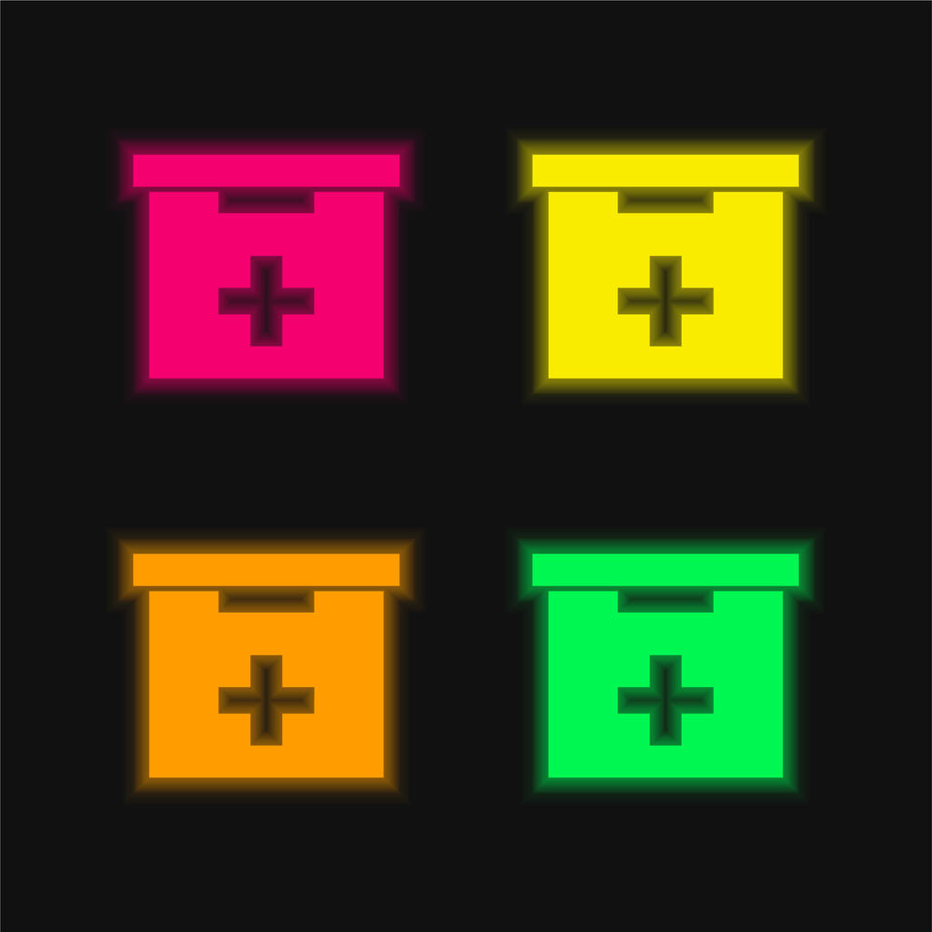 Fürdőszoba elsősegély doboz doboz négy szín izzó neon vektor ikon - Vektor, kép