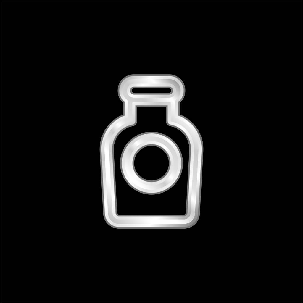Esquema de botella con etiqueta circular plateado icono metálico - Vector, imagen