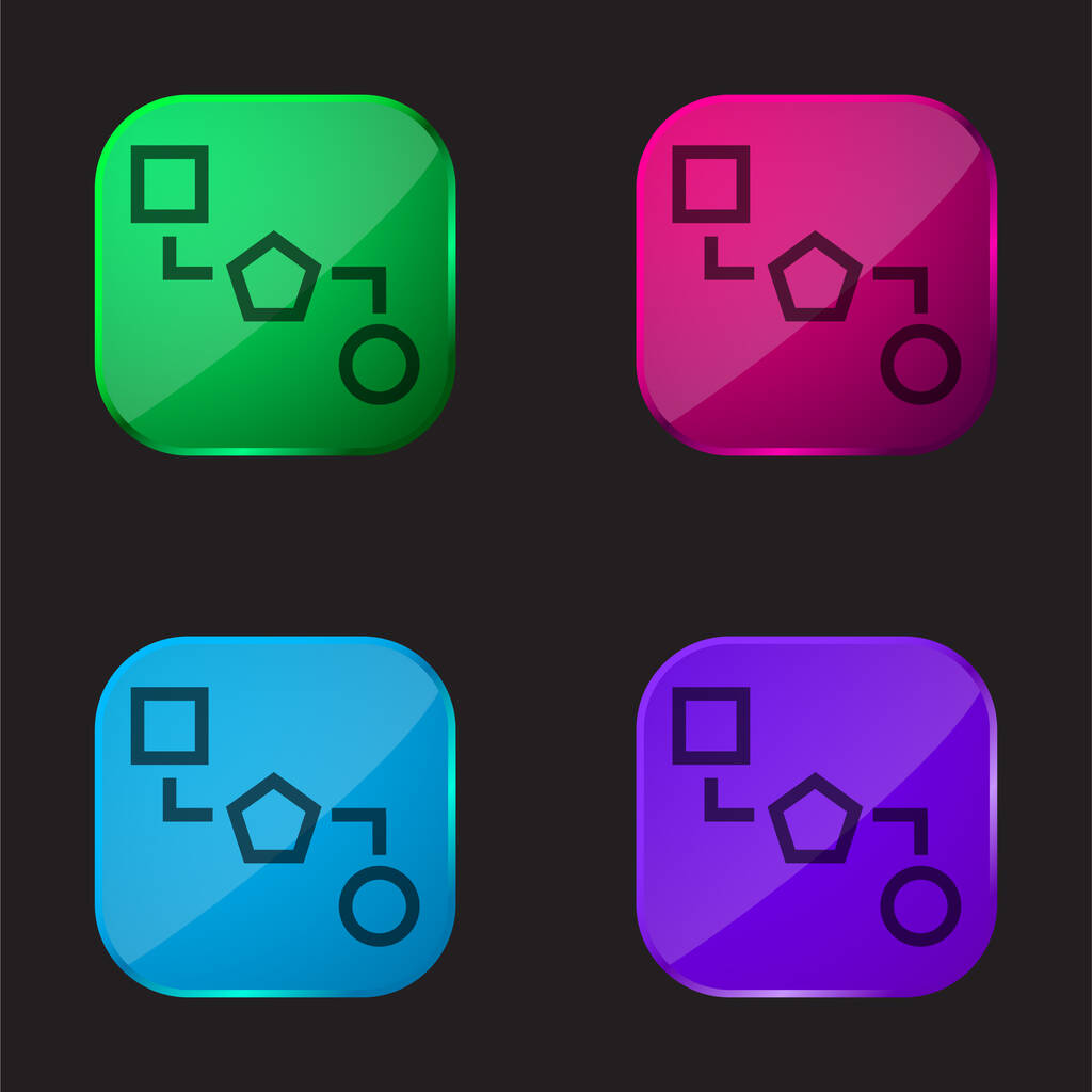 Schemat bloków z trzech kształtów czterech kolorów szklany przycisk ikona - Wektor, obraz