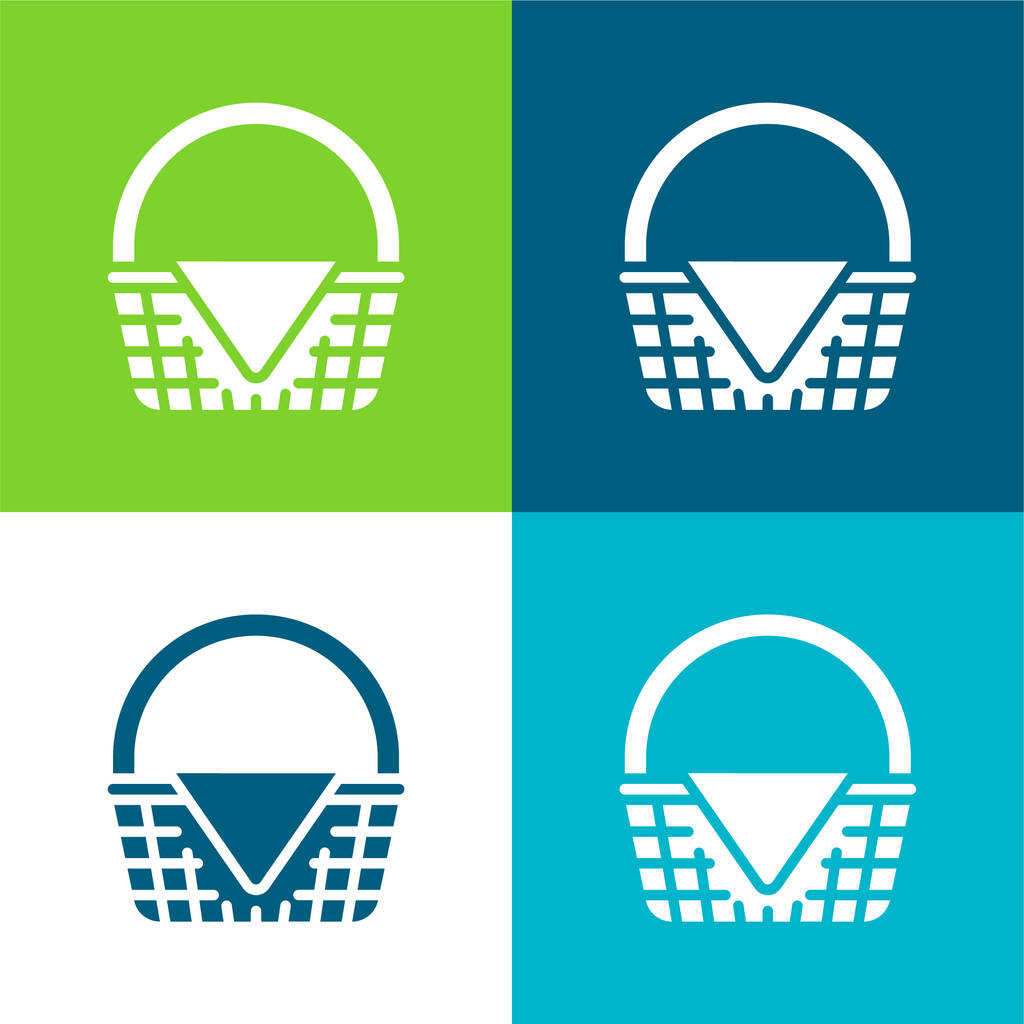 Panier Ensemble d'icônes minimal plat à quatre couleurs - Vecteur, image