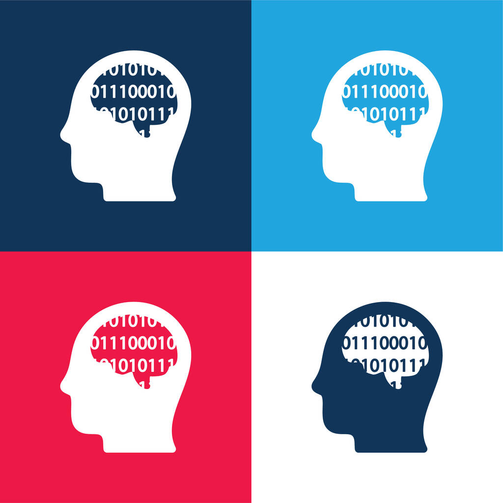 Binary Thinking blue and red four color minimal icon set - Vector, Image