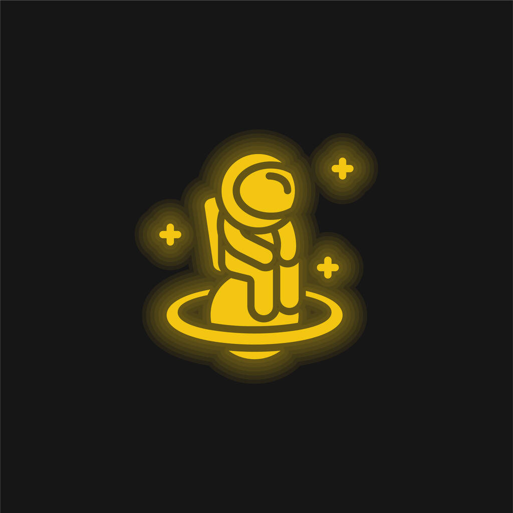 Astronaut geel gloeiend neon icoon - Vector, afbeelding