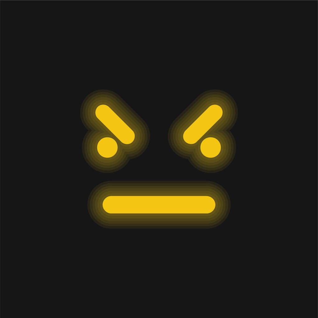 Emoticono malo cara cuadrada amarillo brillante icono de neón - Vector, imagen