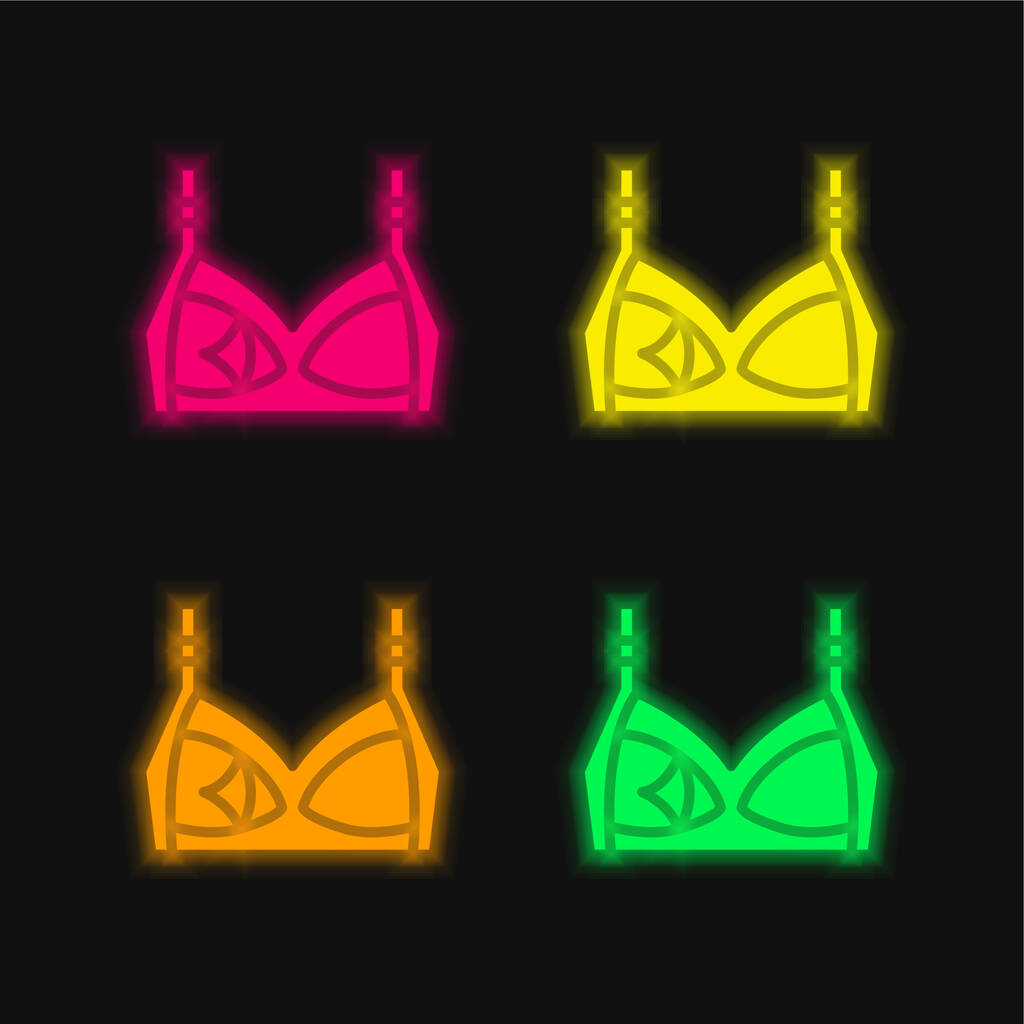 Sütyen dört renkli parlak neon vektör simgesi - Vektör, Görsel