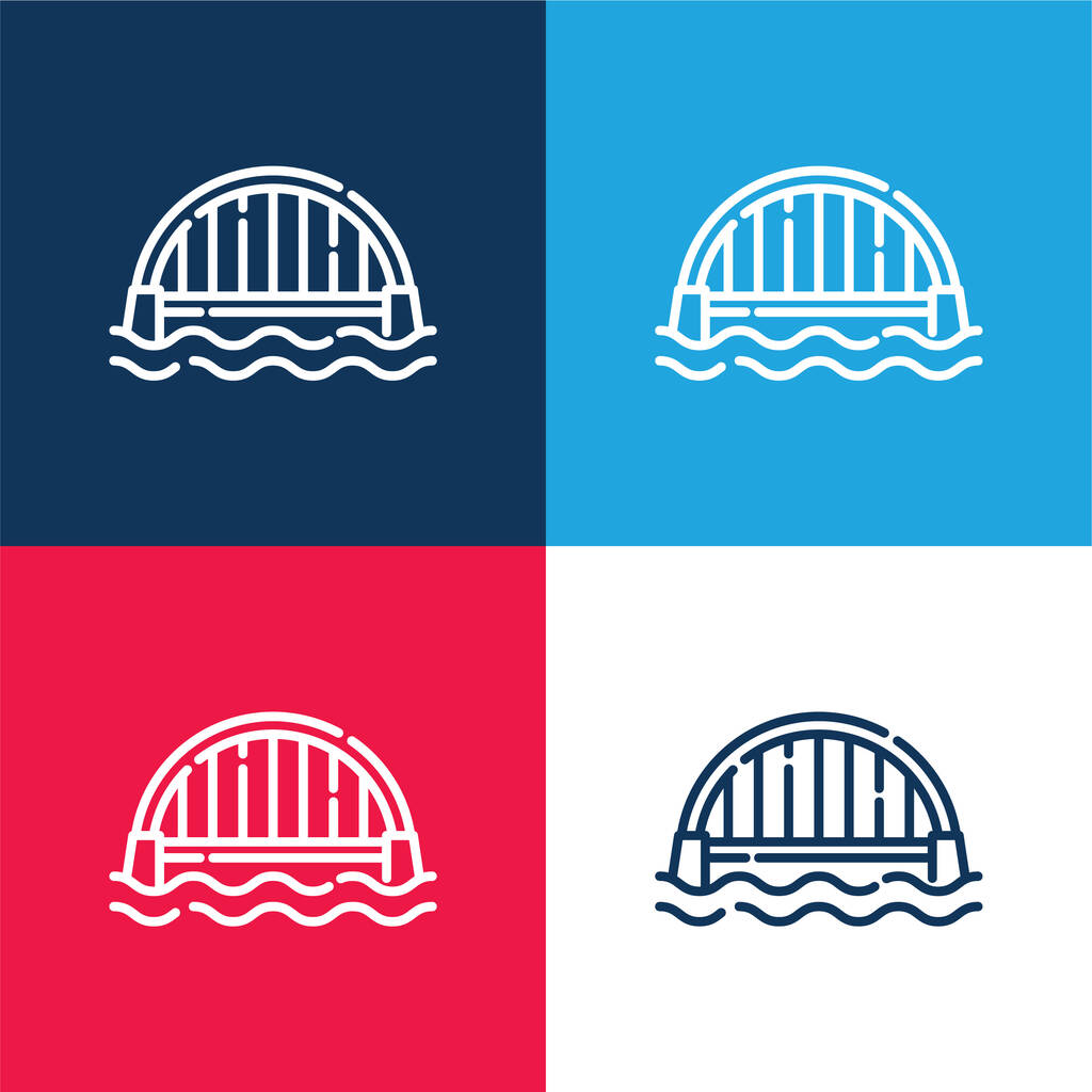 Ponte azul e vermelho conjunto de ícones mínimos de quatro cores - Vetor, Imagem