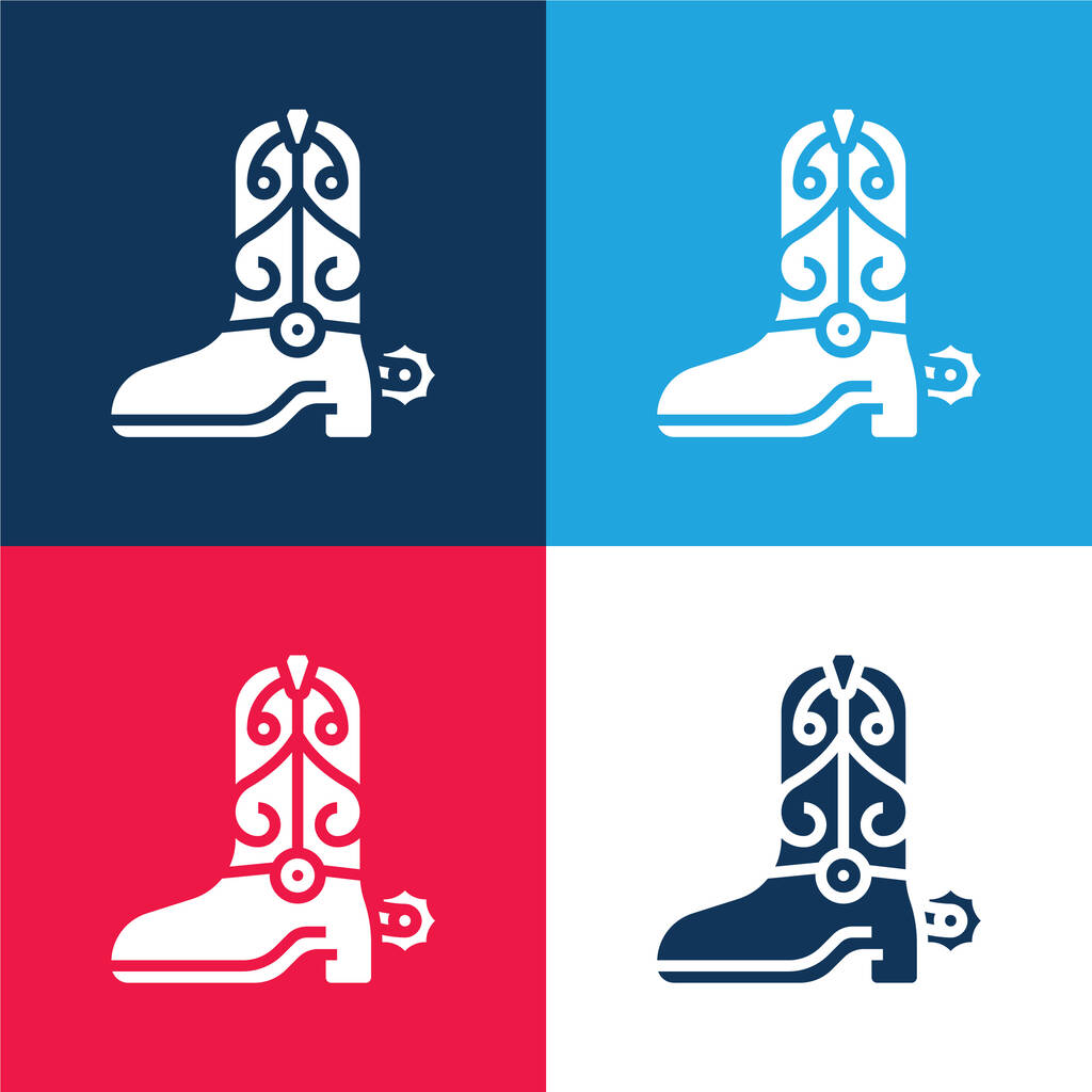 Bota azul y rojo conjunto de iconos mínimo de cuatro colores - Vector, imagen
