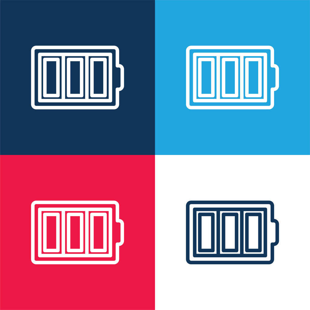 バッテリー薄型シンボル円青と赤の4色の最小アイコンセット - ベクター画像