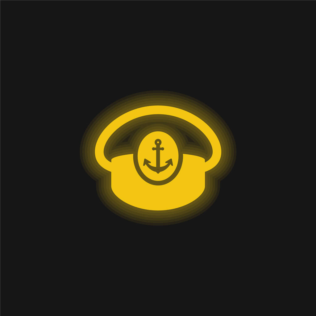 ボートキャプテン帽子黄色の輝くネオンアイコン - ベクター画像