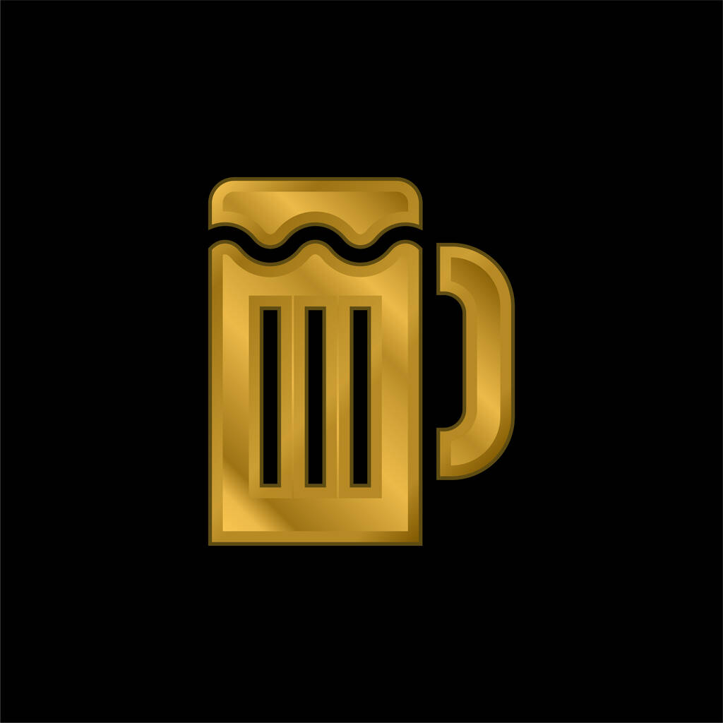 ビールマグカップ金メッキ金属アイコンやロゴベクトル - ベクター画像