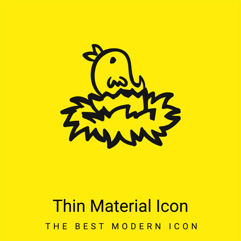 Bird On Nest Hand Drawn Outlined Animal minimal bright yellow material icon - Vector, Image