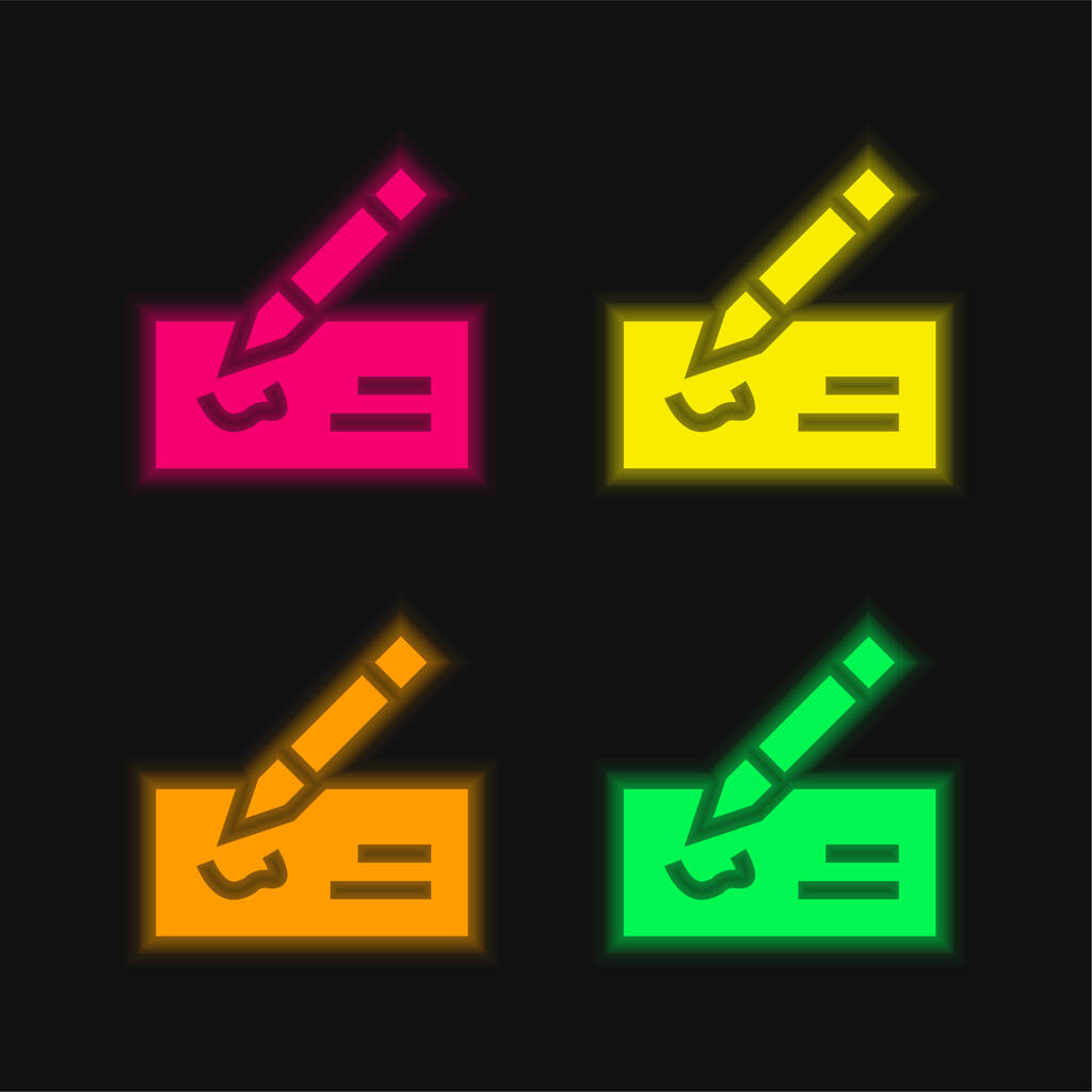 Bank Check quattro colori luminosi icona vettoriale al neon - Vettoriali, immagini